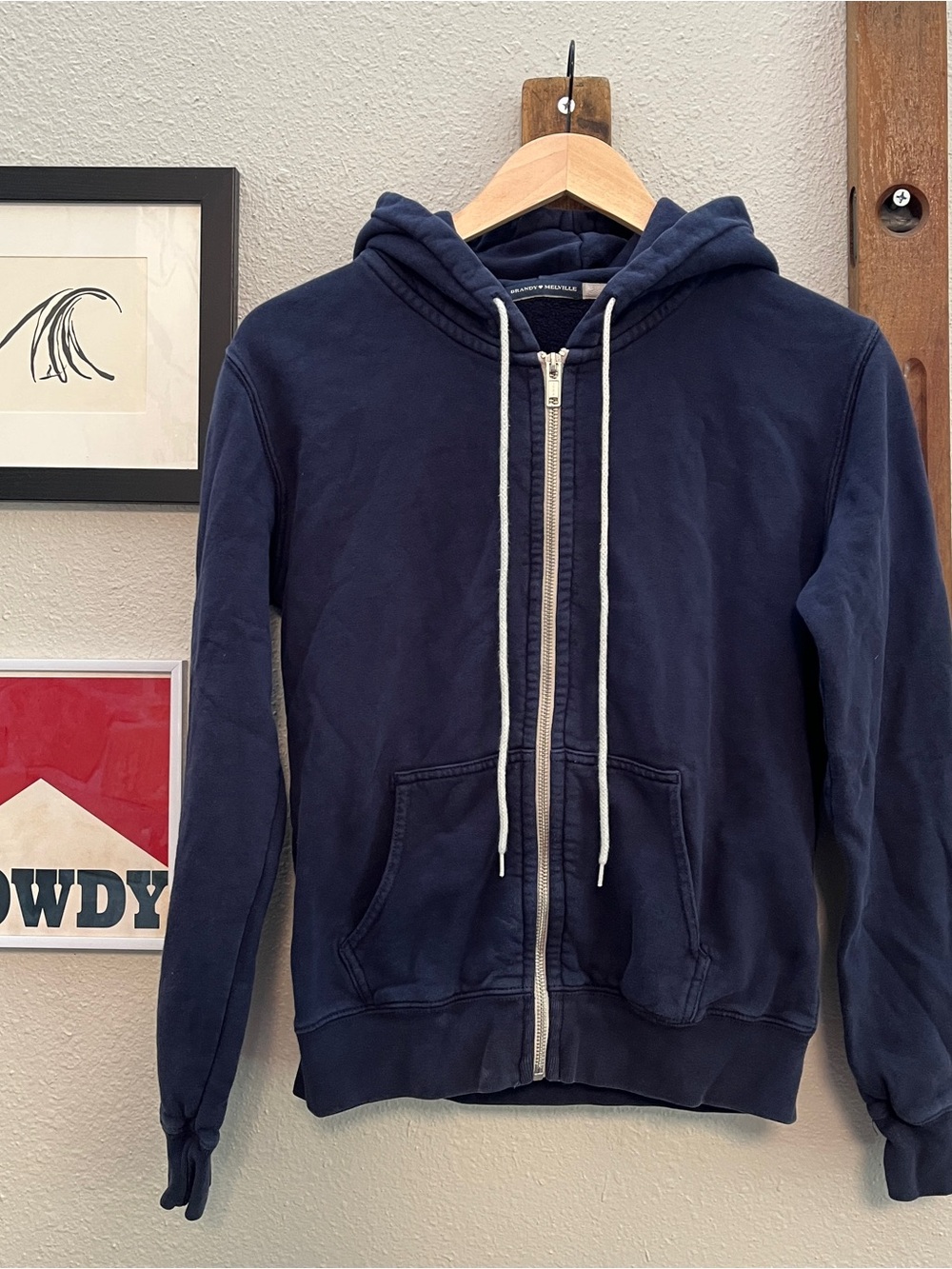 Brandy Melville Navy Zip-Up Hooded Sweatshirt